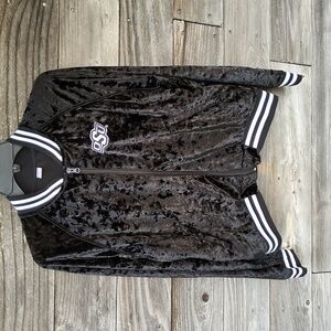 Oklahoma State University ladies black velvet long sleeved jacket size large